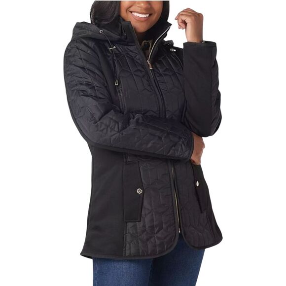Susan Graver Water Resistant Mixed Media Jacket Black 2x - Picture 1 of 10